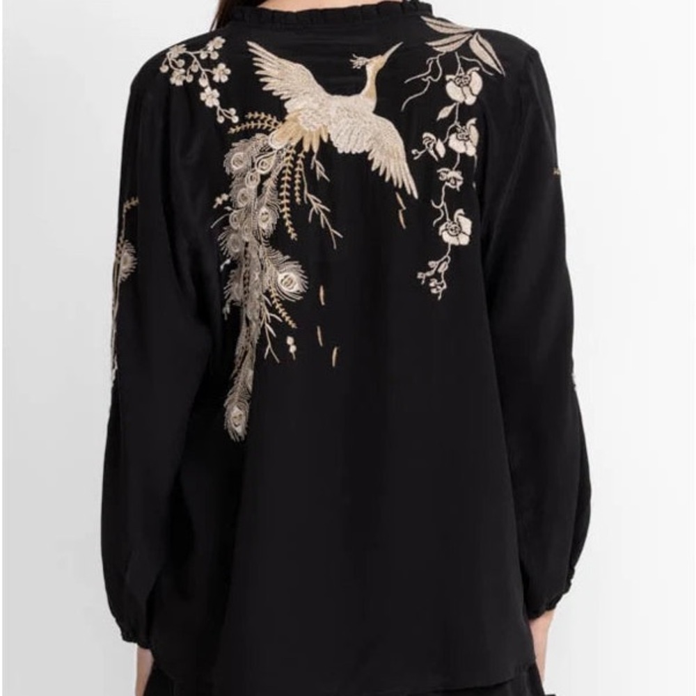 Johnny Was silk Calipso Button Neck Field Blouse NWT oversized